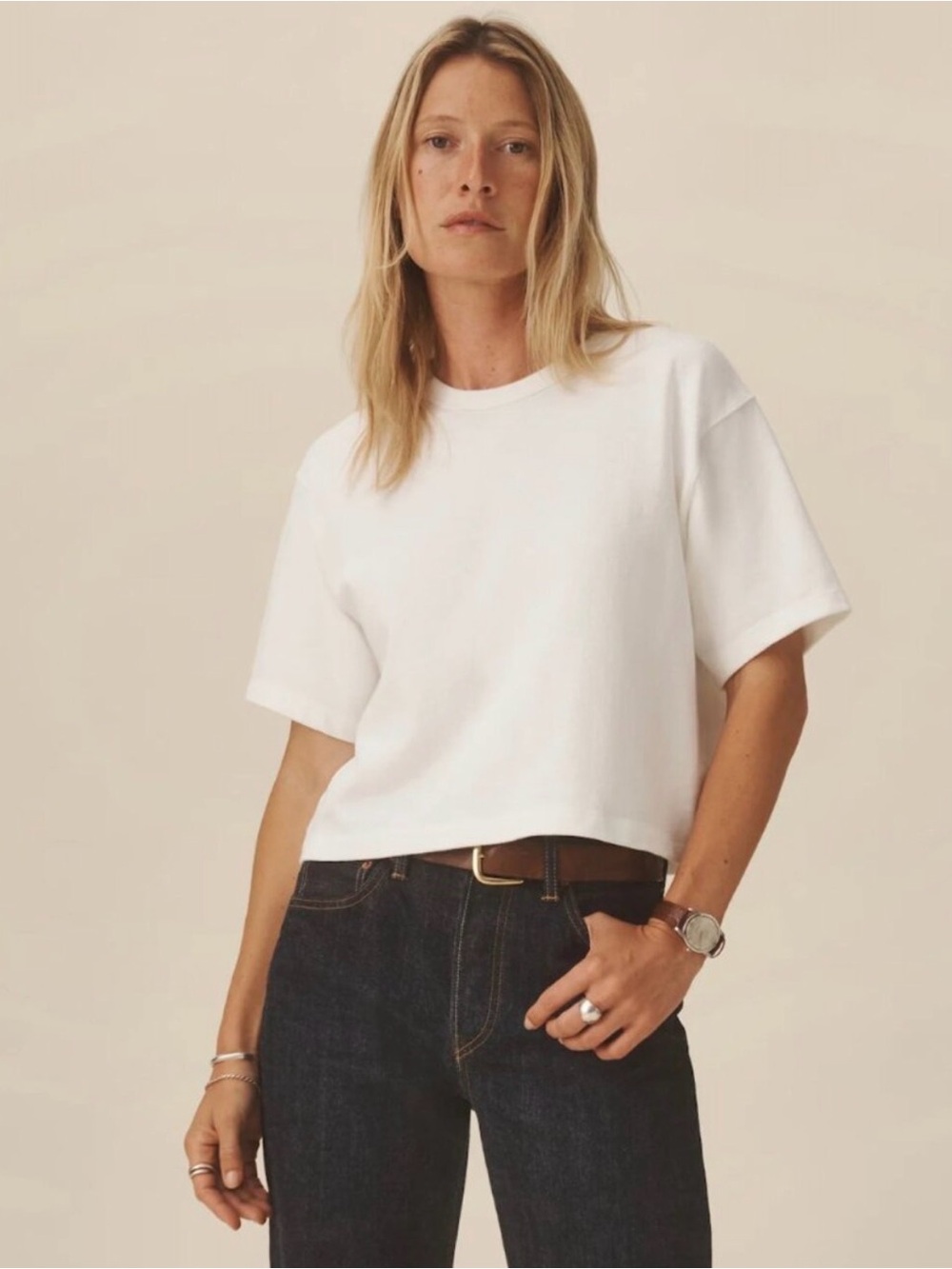 Buck Mason Women's White Field-Spec Boyfriend Crop Tee Size XS MSRP $62 [BA28]